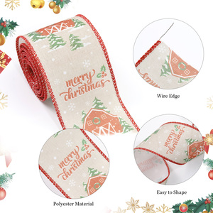 Fita de Natal Vermelha e Verde de 6,3cm com Borda de Plush Branca para Festas - Product Image 4
