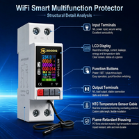 Pelindung Tegangan Multi-Fungsi WiFi Smart TUYA App 63A 1P+N dengan Meter Energi LCD dan Proteksi Kebocoran Smart Life