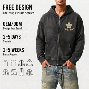<span class=keywords><strong>Felpa</strong></span> con Zip Unisex in Tessuto Jersey Effetto Vintage Nero Sbiadito, Stile Y2K Streetwear, Grafica Personalizzata OEM, Casual - Product Image 1