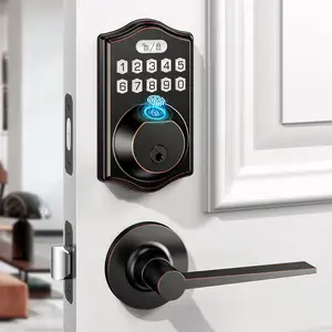 BBDHOME Smart Front Door Set-with 2 Lever Handles-Electronic Keypad Code Deadbolt Fingerprint door lock