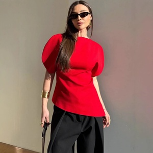 Frühlings-Neuheit Damen Puffärmel-Bluse Einfarbig O-Ausschnitt Schlank Elegant Lässige Hemden Modische Damen-Oberteile - Product Image 2