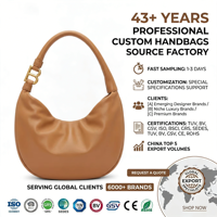 Sac Hobo Souple Marron Caramel de Luxe pour Femme, Sac à Bandoulière Croissant avec Logo B Doré, Logo Personnalisé, OEM ODM, Vente en Gros Usine 2026