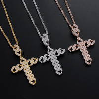Collier pendentif croix en diamant glacé CZ Pave, bijoux Hip Hop Streetwear