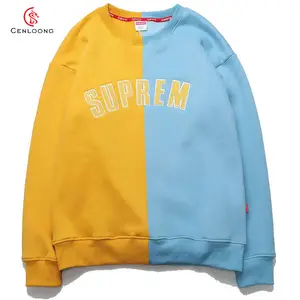 Wholesale Crew neck Sweatshirt Custom Printed Logo High Quality Two Colors Splicing Mens Pullover Sweatshirts