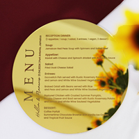 Tarjeta de Menú de Boda Redonda de Acrílico Dorado con Espejo, Texto Grabado con Láser Personalizado, Patrón Floral, Menú de Mesa para Banquete de Boda