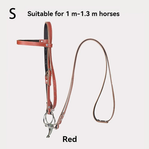 Testa a briglia corta in pelle di vacchetta Set completo di cintura per cavalcare briglie di trazione resistenti all'usura e redini da masticare - Product Image 3