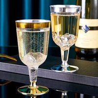 Gobelet à champagne jetable en plastique de 150 ml, verre à vin rouge à bord doré, gobelet à boisson pour crème glacée, fête, mariage, camping