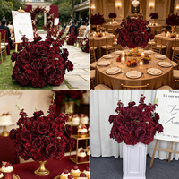 Centre de table en fleurs artificielles en soie, rose rouge vin et hortensia, fait main, longue durée, design moderne pour mariage, Pâques, banquet, décoration