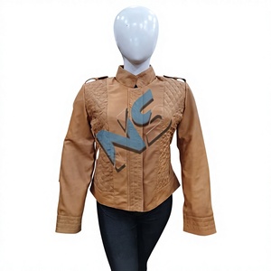 Nabtay Sports Women's Woven Quilted Jacket Mandarin Collar Full Sleeve Solid Color Real Leather Pullover Fully Lined Autumn Wear - Product Image 1