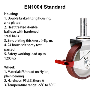 Roue de chariot d'échafaudage en nylon avec tige en PU solide, 8 pouces / 200 mm, roue de chariot d'échafaudage mobile avec tige en aluminium réglable - Product Image 3