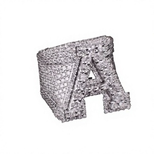 Anillo de cóctel con letra de diamante de corte princesa creado en laboratorio de oro macizo de 14K AMBER JEWELS, engaste pavé, estilo hip-hop, unisex, para compromiso - Product Image 1