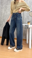 Jean en denim de coton pour femme, coupe oversize de haute qualité, avec logo personnalisé, ample, respirant, taille mi-haute, jambe droite et large