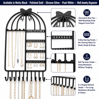 Organisateur de bijoux mural en forme de cage à oiseaux |   Bow Top |   Porte-colliers, boucles d'oreilles et bracelets |   Noir / Or / Blanc |   OEM ODM