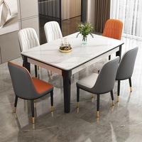 Table de salle à manger en bois massif et marbre rectangle moderne de luxe Ensemble de 4 chaises 6 places Tables de cuisine en pierre frittée Conceptions de meubles