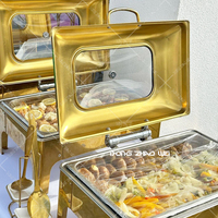 Plat de service rectangulaire hydraulique de luxe pour restaurant, en acier inoxydable 201, 10 litres, 58x44x34cm, buffet, plat de service à couvercle rabattable