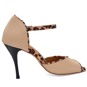 Evkoodance <span class=keywords><strong>Zapatos</strong></span> de <span class=keywords><strong>Baile</strong></span> Profesionales para <span class=keywords><strong>Mujer</strong></span>, Tango/Latín/<span class=keywords><strong>Flamenco</strong></span>/Salsa, Tacón Delgado de 9CM, Beige, Cuero Genuino, Sexy - Product Image 3