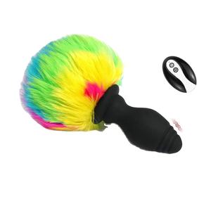 10 Frekuensi Remote Control Electro Anal Plug Nirkabel Silikon Ekor Kelinci Berbulu Anal Plug <span class=keywords><strong>Vibrator</strong></span> Mainan Seks untuk Wanita Pria Laki-laki - Product Image 1