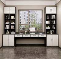 Bureau-bibliothèque sur mesure pour baie vitrée, à montage au sol, intégré, gain de place, tout-en-un, moderne, pour salon et chambre