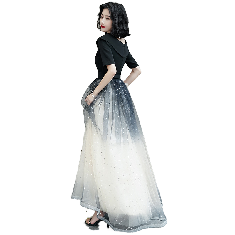 New Women Luxury Evening Dress Formal Gradient Color Lace Illusion Wedding  Dresses V-neck Floor Length A-line Zipper Party Dress