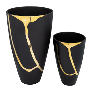 Vaso moderno in metallo affusolato con accenti neri e oro, vaso decorativo per fiori, per soggiorno, camera da letto, decorazioni per la casa - Product Image 1