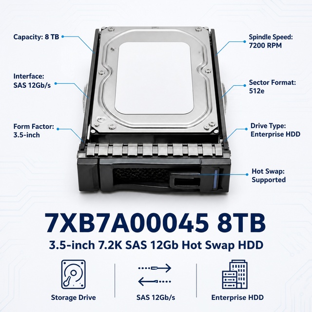 7XB7A00045 00YK034 8TB 7200RPM SAS 12Gb/s (512e) Hot Swap 3.5-Inch Internal Server Hard Drive HDD for SR650
