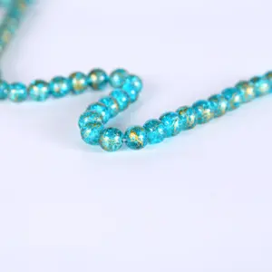 6mm 8mm 10mm Charming Beauty Design Crackle Round Green Color Glass Bead With Gold Lines For Jewelry Making