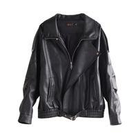 Veste Moto Vintage Noire Femme en Similicuir PU – Manteau Extérieur OEM ODM pour l'Automne et le Bureau