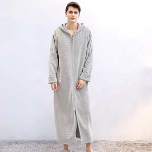 Robe de nuit élégante et décontractée pour femme, style français, à fermeture éclair, couleur café, à capuche, en polaire gaufrée, épaisse, en flanelle, thermique et respirante - Product Image 2
