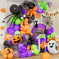 Kit d'arche de guirlande de ballons d'Halloween en latex, décorations de fête, noir, orange, violet, vert, confettis, araignée, citrouille, feuille d'aluminium, intérieur, extérieur, chauves-souris