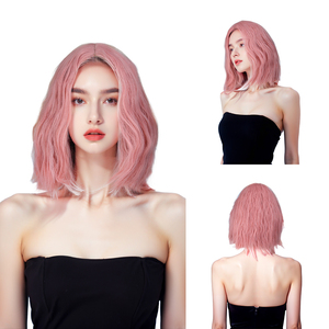 วิกผมสั้นหยักศกสำหรับผู้หญิงทรงผมแฟชั่นสำหรับงานปาร์ตี้ผมสังเคราะห์สีดำสีชมพูดูเป็นธรรมชาติ - Product Image 2
