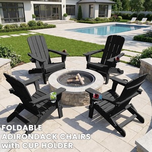 Sedia Adirondack Pieghevole <span class=keywords><strong>in</strong></span> HDPE con Portabicchieri e Portabottiglie, Schienale Regolabile e Vano Porta Telefono, Sedia da <span class=keywords><strong>Giardino</strong></span> Effetto <span class=keywords><strong>Legno</strong></span> - Product Image 4
