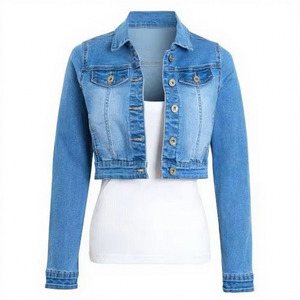 Chaqueta Vaquera Corta Personalizada para Mujer, Manga Larga, Estilo Deportivo Informal, 100% Algodón, OEM, ODM, Marca Privada, Proveedor Mayorista - Product Image 1