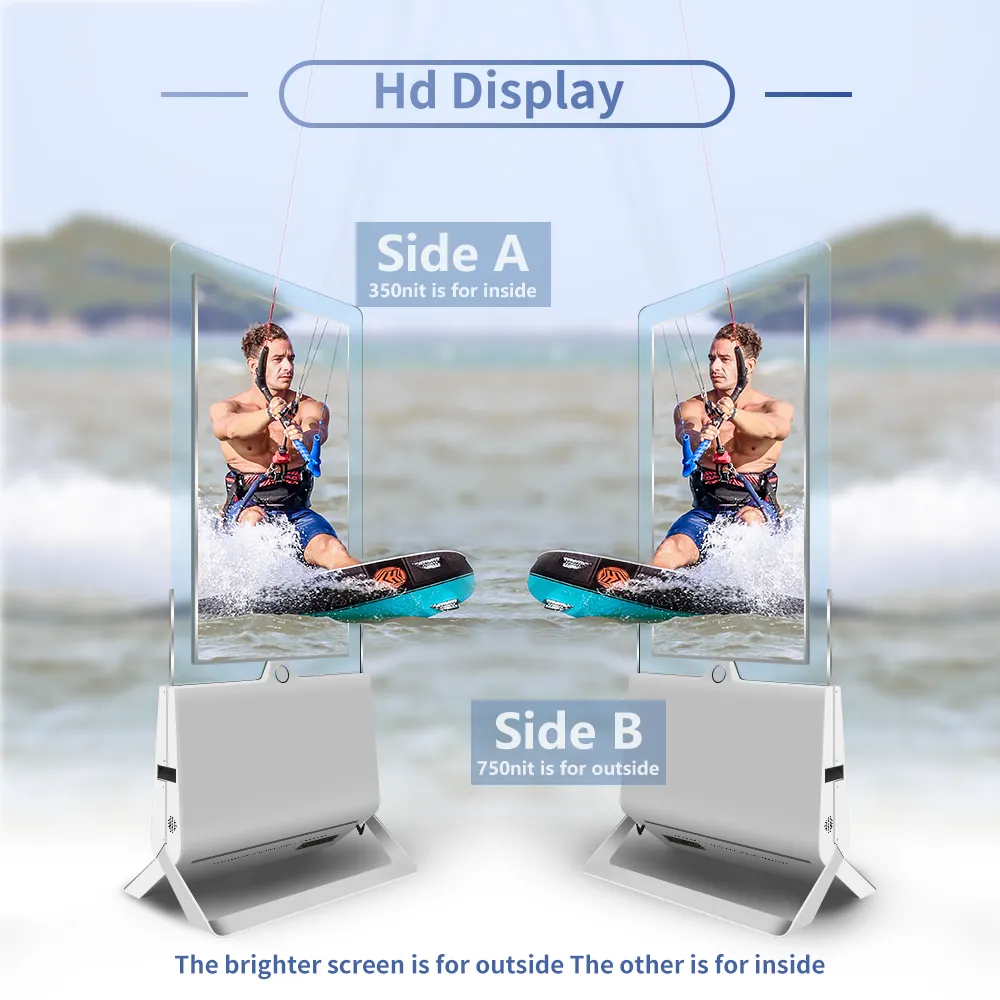 43 Inch Dubbelzijdige Glazen Vloer Staande Lcd-Scherm Reclame Digitale Display Bewegwijzering Flat Panel Totem Transparante Speler