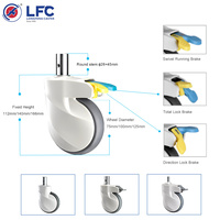 Roues pivotantes médicales pour lit de patient, 100 mm, 125 mm, 3/4/5 pouces, TPR+PP, double frein, capacité de charge de 70 kg à 120 kg