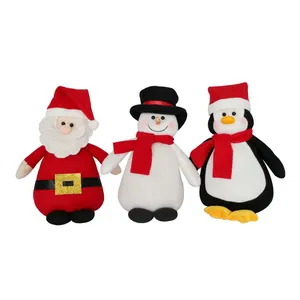 Vente en gros de jouets de noël en feutre, cadeau décoratif pour la maison, ensemble de poupée trois père noël bonhomme de neige et pingouin