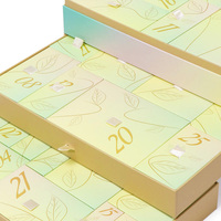 Calendrier de l'Avent de Luxe Portable 24 Jours, Boîte Cadeau Cosmétique Rigide à Double Tiroir avec Miroir, Emballage en Papier Vide pour Maquillage et Chocolats