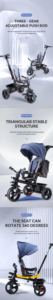 Poussette pliable pour enfants, <span class=keywords><strong>tricycle</strong></span> multifonctionnel pour bébé avec auvent, chariot, vélo pour tout-petits à 3 roues - Product Image 3