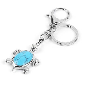 Natural Stone Tortoise Keychain Malachite Opal Quartz Lazuli Crystal Healing Key Ring Turtle Key Chains Pendant Stone Keychain