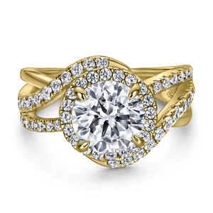 Custom Gold Ring Swirl Shaped Rhodium Plating 10/14/18K Gold Round Gemstone Promise Rings