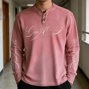 Ouna Clothing Manufacturer Custom Print <strong>t</strong> <strong>Shirts</strong> Boxy Vintage Acid Wash Button Waffle Thermal <strong>Henley</strong> Long Sleeve <strong>T</strong>-<strong>Shirt</strong> - Product Image 3