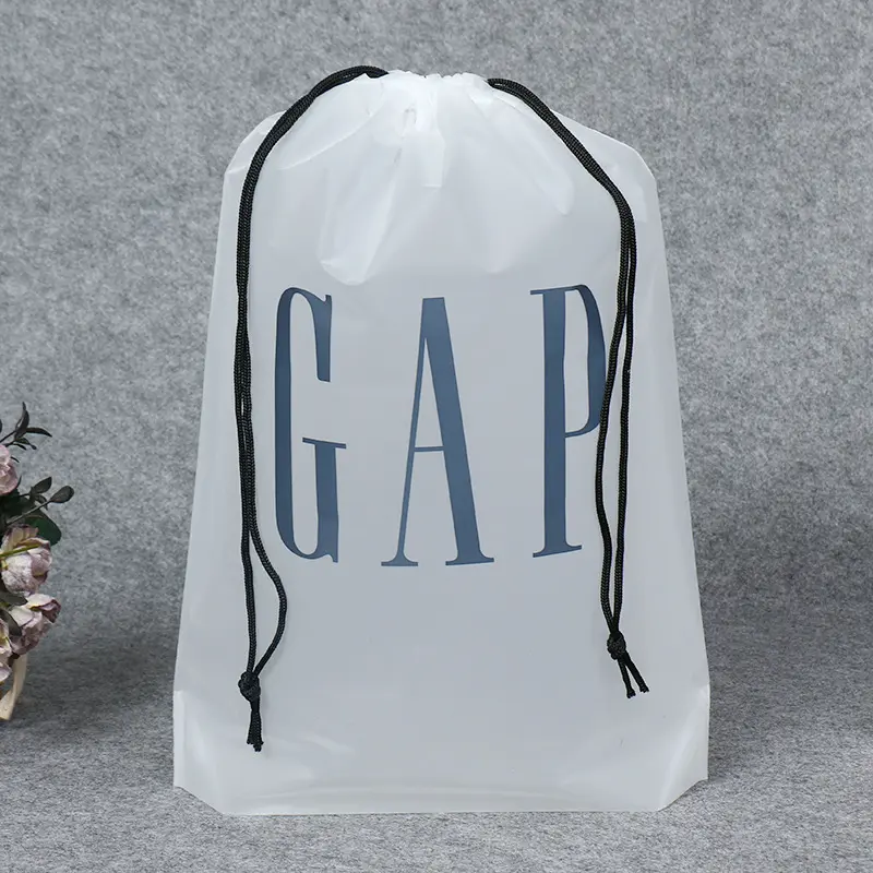 Tas Serut EVA Besar Kustom dengan Logo Cetak Kustom Plastik Pe Tas Kemasan Bening Buram untuk Pakaian