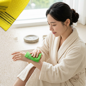 ผ้าขนหนูอาบน้ำขัดผิวสีเขียวพร้อมแถบสีดำ วัสดุโพลีเอสเตอร์ - Product Image 2