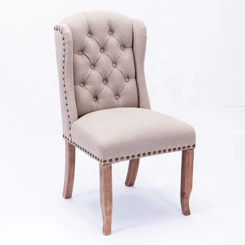 Bestselling Modern Dining Chairs Elegant Button Tufted Soft Cushion Fabric With Nailed Headband Trim Solid Wood Stool Legs