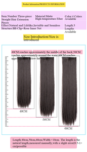 Juego de 3 Extensiones de Cabello con Clip, Lisas, Sintéticas, Resistentes al Calor, de Fibra, Tipo Cortina - Product Image 2