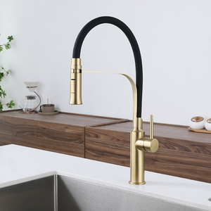 Keran wastafel dapur, keran dapur emas komersial fleksibel dengan semprotan tarik ke bawah - Product Image 5