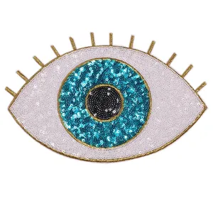 Magazzino di Ferro Su Evil Eye Supporto Colla Ricamato Applique Patch di Paillettes Per Abbigliamento