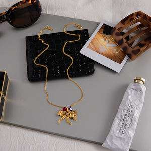 J & D Trendy 18K chapado en oro de acero inoxidable colgante collar herradura elefante aceite goteo collar de ojo de demonio - Product Image 5