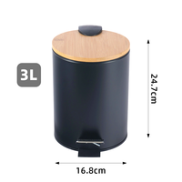 Poubelle à déchets 3L 5L Ronde sur mesure en métal, poubelle à pédale noire 1,3 gallon, poubelle économique avec couvercle en bambou à fermeture douce