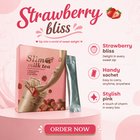Thé au lait minceur aux herbes naturelles pour brûler les graisses, détox rapide, perte de poids en 7, 14, 28 jours, saveur fraise, boîte faible en glucides