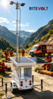 Mobiler Sicherheitsanhänger für Baustellen und Gärten mit 4*60W LED-Leuchten, 2*455W Monokristallinen Silizium-Solarmodulen, Teleskopisch